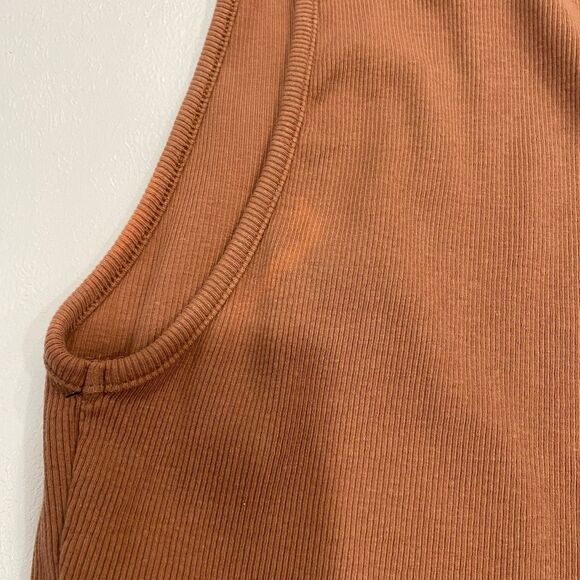 ZARA Ribbed Sleeveless Turtleneck Top S | Brown Mock Neck Tank | Minimalist Basi - Picture 4 of 6